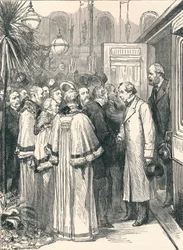 Lord Beaconsfield und Lord Salisbury am Bahnhof Charing Cross, 1896