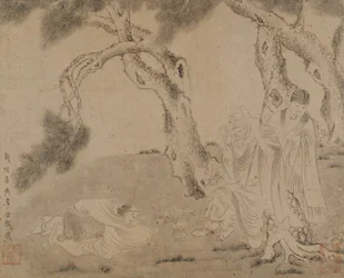 Luohan, Begleiter und Verehrer unter Kiefern, Yuan- oder Ming-Dynastie, 1279-1644