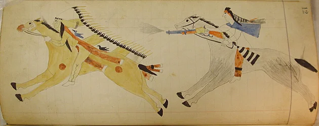 Maffet Ledger: Zwei berittene Indianer, ca. 1874-81