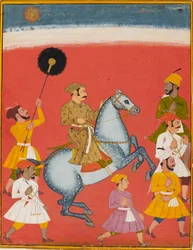 Maharana Raj Singh reitet, um 1670