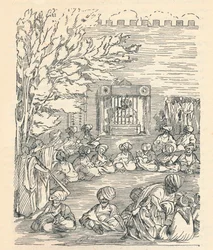 Major Denhan und seine Gruppe werden vom Scheich von Bornu empfangen, 1826, 1912