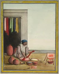 Mann beim Färben von Stoff, frühe 1830er