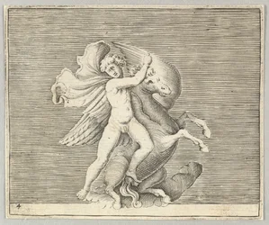 Mann kämpft mit geflügeltem Pferd (veröffentlicht ca. 1599-1622)