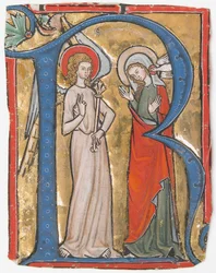 Manuskriptillumination mit der Verkündigung in einem Initial R, aus einem Graduale