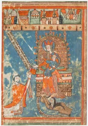 Manuskriptblatt mit Widmung eines Buches an die Jungfrau, Deutsch, ca. 1400