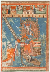 Manuskriptblatt mit Widmung eines Buches an die Jungfrau, ca. 1400