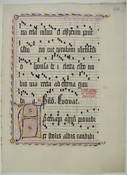 Manuskriptblatt mit Initiale A, aus einem Antiphonar, Deutsch, zweites Viertel des 15. Jahrhunderts