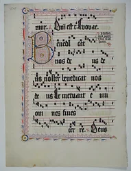 Manuskriptblatt mit Initiale B, aus einem Antiphonar, Deutsch, zweites Viertel des 15. Jahrhunderts