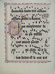 Manuskriptblatt mit Initiale D, aus einem Antiphonar, deutsch