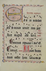 Manuskriptblatt mit Initiale E, aus einem Antiphonar, Deutsch, zweites Viertel des 15. Jahrhunderts