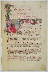 Manuskriptblatt mit Initiale E, aus einem Antiphonar, Italienisch, 16. Jahrhundert