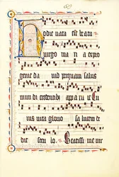 Manuskriptblatt mit Initiale H, aus einem Antiphonar, deutsch, zweites Viertel des 15. Jahrhunderts