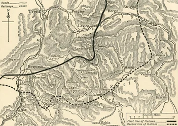 Karte, die den österreichischen Angriff im Trentino illustriert, Mai 1916, ca. 1920