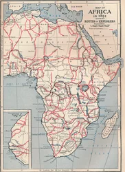 Karte von Afrika im Jahr 1891 mit den Routen der Entdecker, 1906