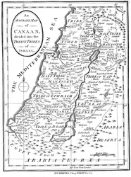 Karte von Kanaan, aufgeteilt unter den zwölf Stämmen Israels, um 1830
