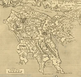 Karte des Peloponnes, 1890