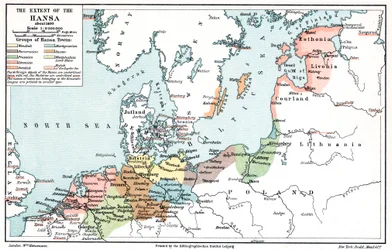 Karte der Ausdehnung der Hanse um 1400