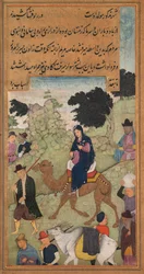 Maria und Joseph reisen nach Bethlehem, aus einem Mirat al-quds von Pater Jerome Xavier..., 1602-1604