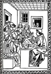 Meister mit seinen Schülern. Christoforo Landino, 1492, 1917