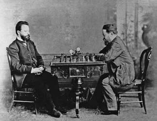 Mikhail Chigorin und William Steinitz in Havanna, 1880