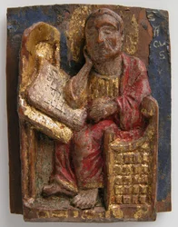 Miniaturrelief des Heiligen Markus an seinem Schreibtisch, ca. 1200-1225