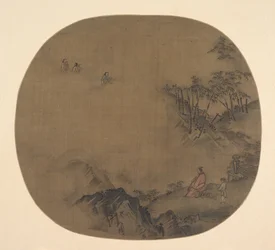Neblige Landschaft mit Gelehrten und Begleitern