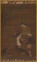 Monju als Kind auf einem Löwen reitend, 1392-1573