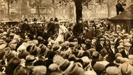 Berittene Polizei und Demonstranten, Means Test Proteste, Hyde Park, London, 1932-1933