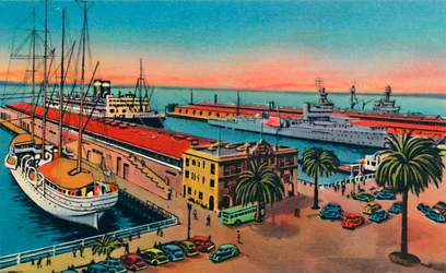 Städtische Piers. San Diego, Kalifornien, ca. 1941