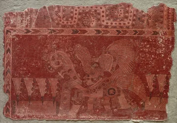 Wandfragment mit Elite-Mann und Maguey-Kaktusblättern, 500-550