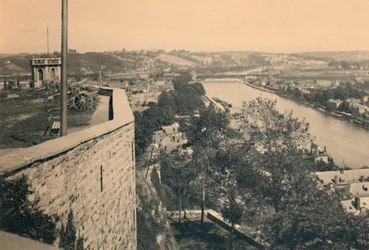 Namur. Tourelle des Guetteurs und Zusammenfluss von Sambre und Maas, ca. 1900