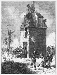 Napoleons Truppen verteidigen einen Telegrafenturm, um 1815, um 1870