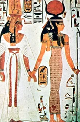 Nefertari und Isis, altägyptische Wandmalerei aus einem thebanischen Grab, 13. Jahrhundert v. Chr.