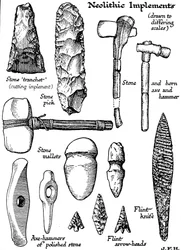 Neolithische Geräte aus Stein, Feuerstein und Horn, um 1890