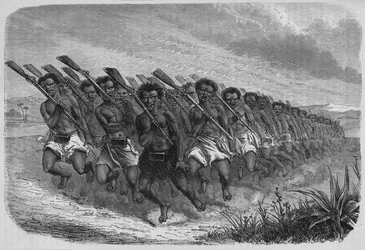 Kriegstanz der Maori, ca. 1880