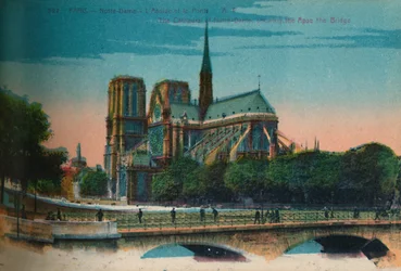 Notre-Dame-Kathedrale mit Apsis und Pont Notre-Dame, Paris, um 1920