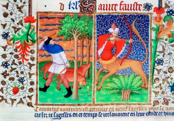 November: Schweine füttern und Schütze, ca. 1423