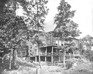 Alte Blockhütte, Lake Placid, Adirondacks, Bundesstaat New York, USA, ca. 1900