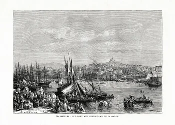 Alter Hafen und Notre Dame de la Garde, Marseille, Frankreich, 1879