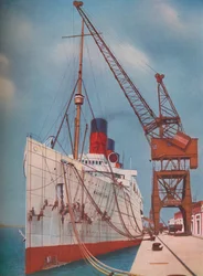Einer der beliebtesten Transatlantikliner, die Mauretania in Southampton, 1937