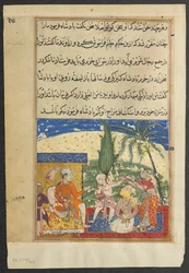 Seite aus den Geschichten eines Papageis Tuti-nama: Achte Nacht: Die Magd des Königs nimmt