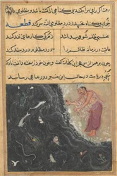 Seite aus Geschichten eines Papageis Tuti-nama: Elfte Nacht: Der Brahmane wird vom Raja gefragt, ca. 1560