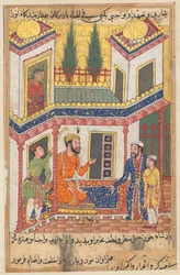 Seite aus den Geschichten eines Papageis Tuti-nama: Fünfzigste Nacht: Der Kaufmann kehrt zurück..., ca. 1560