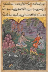 Seite aus Geschichten eines Papageis Tuti-nama: Sechsundvierzigste Nacht: Der Raja von Ujjain..., um 1560