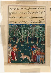 Seite aus Geschichten eines Papageis Tuti-nama: Zwölfte Nacht: Die Tochter des Kaufmanns..., um 1560