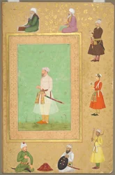 Seite aus dem späten Shah Jahan Album: Porträt von Asaf Khan, um 1653