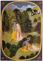 Radha und Krishna in einem Hain