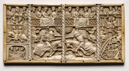 Tafel von einem Kästchen mit Szenen aus höfischen Romanzen, ca. 1330-1350 oder später