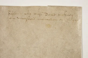 Päpstliche Bulle zur Bestätigung der Charta von Bischof Henry Wardlaw, verso