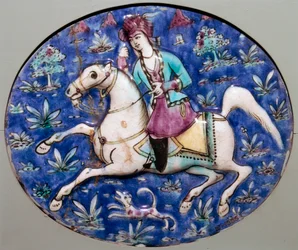 Persische Fliese, die einen Reiter darstellt, 19. Jahrhundert